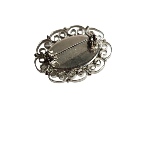 Vintage Micro Mosaic Floral Blue Pink Pietra Dura Brooch Pin Round Filigree - Picture 9 of 10